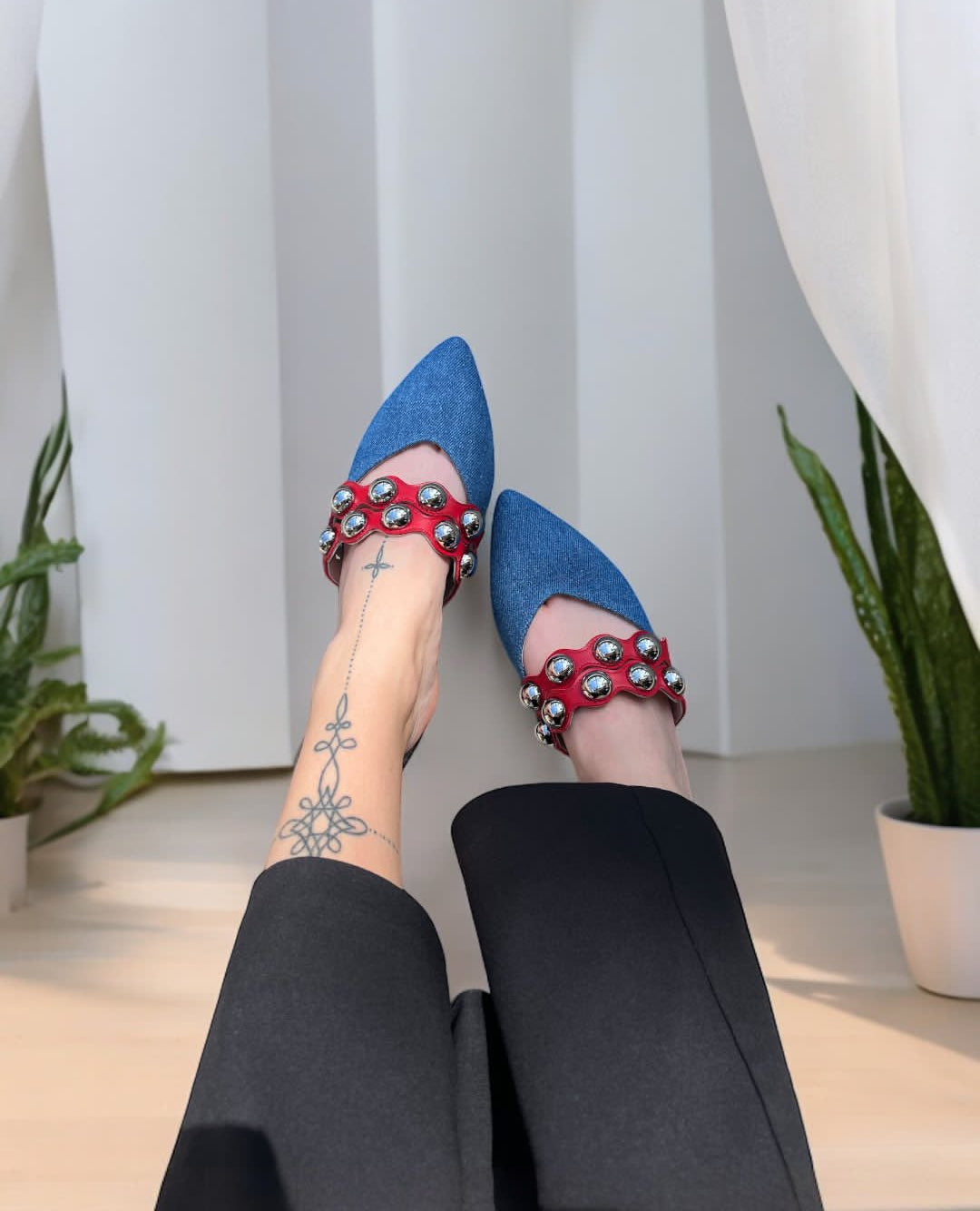 NEBULA – Sabot in Denim con Maxi Sfere Riflettenti Made in Italy