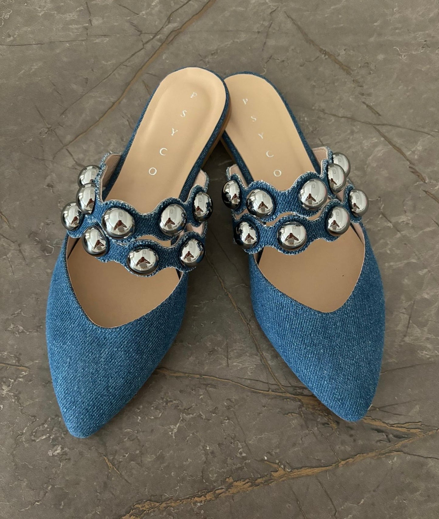 NEBULA – Sabot in Denim con Maxi Sfere Riflettenti Made in Italy