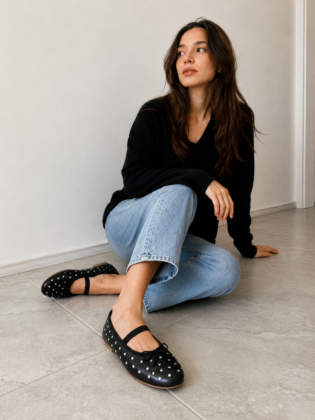 NOA – Ballerina in pelle con borchie