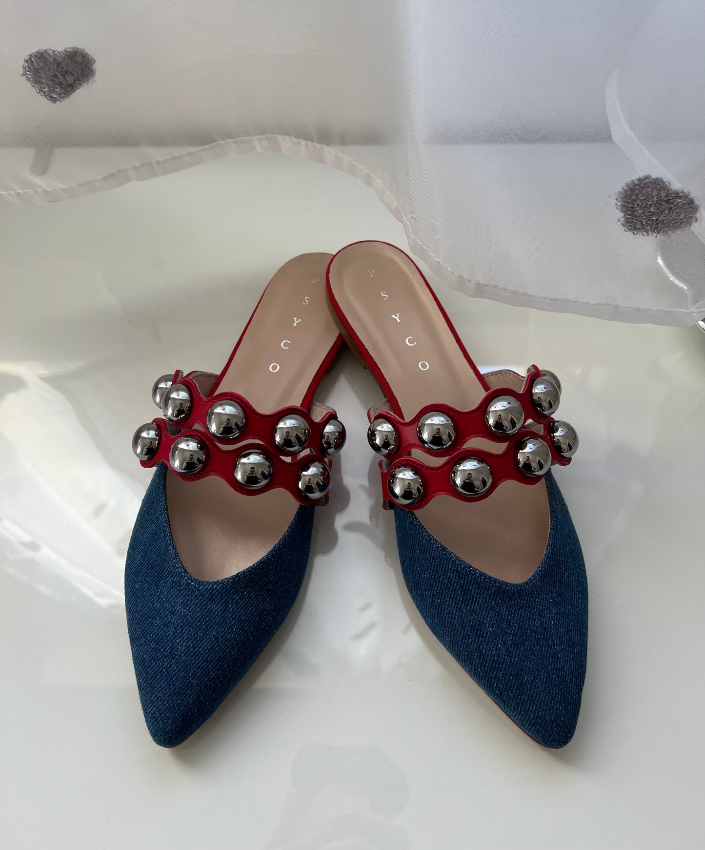 NEBULA – Sabot in Denim con Maxi Sfere Riflettenti Made in Italy