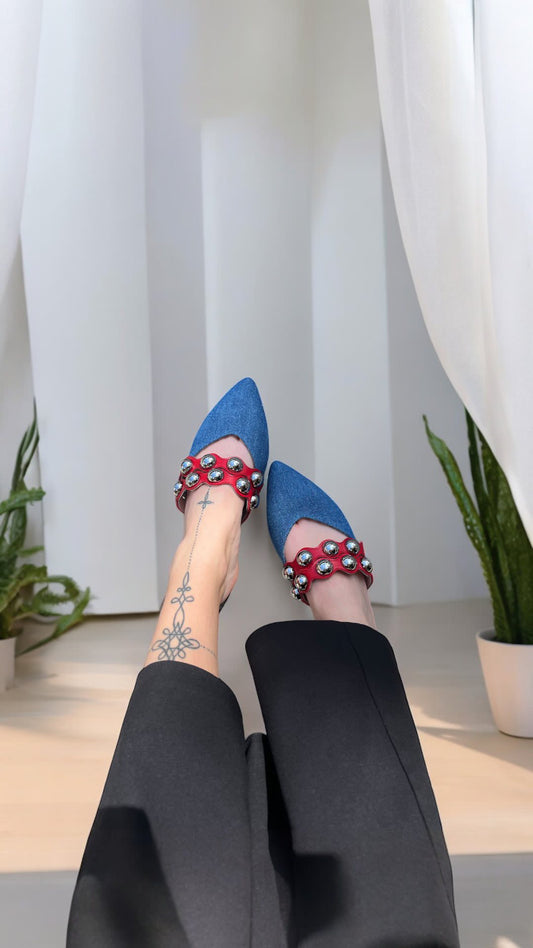 NEBULA – Sabot in Denim con Maxi Sfere Riflettenti Made in Italy