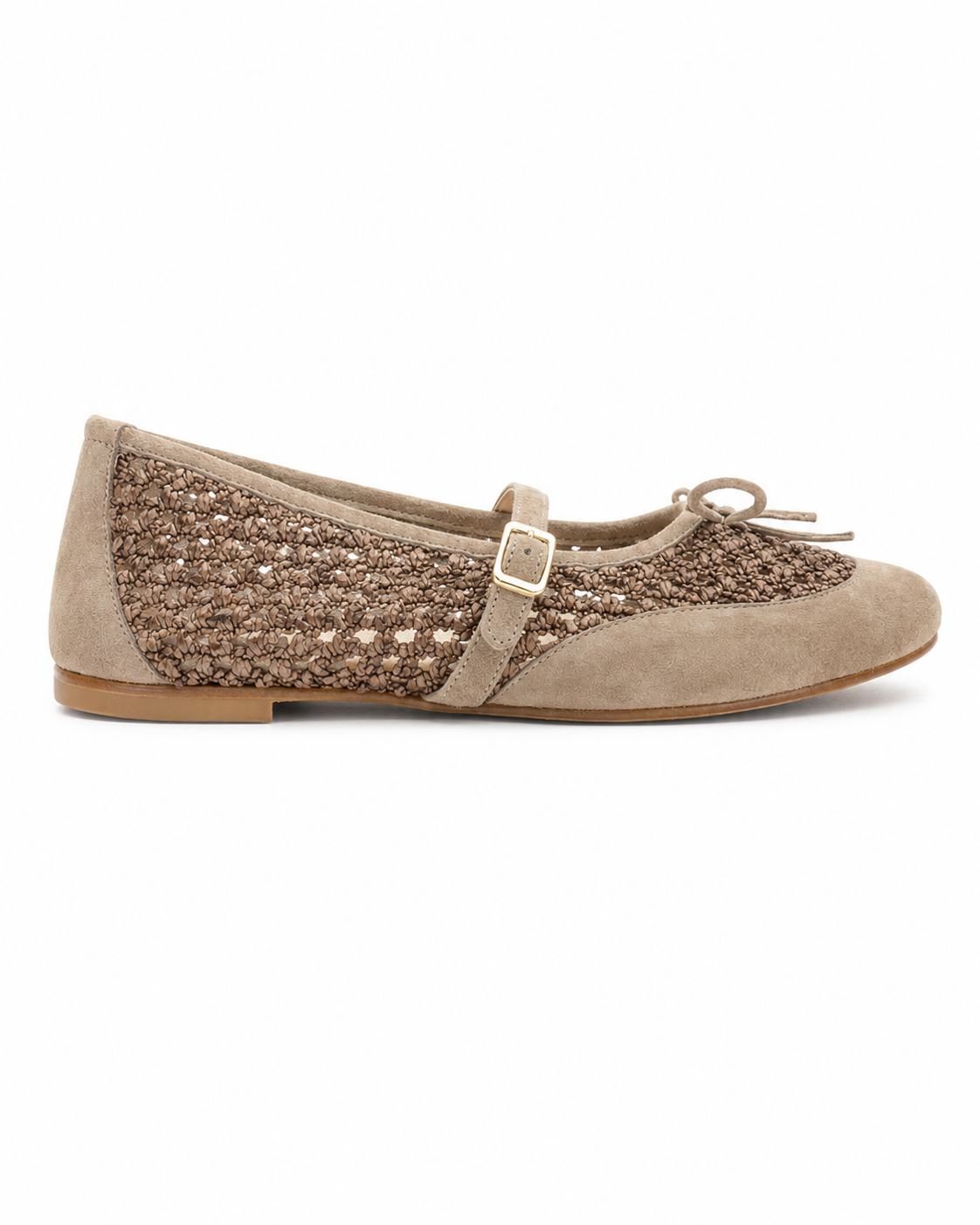 SCARLETT - ballerina in camoscio e rafia con fiocco