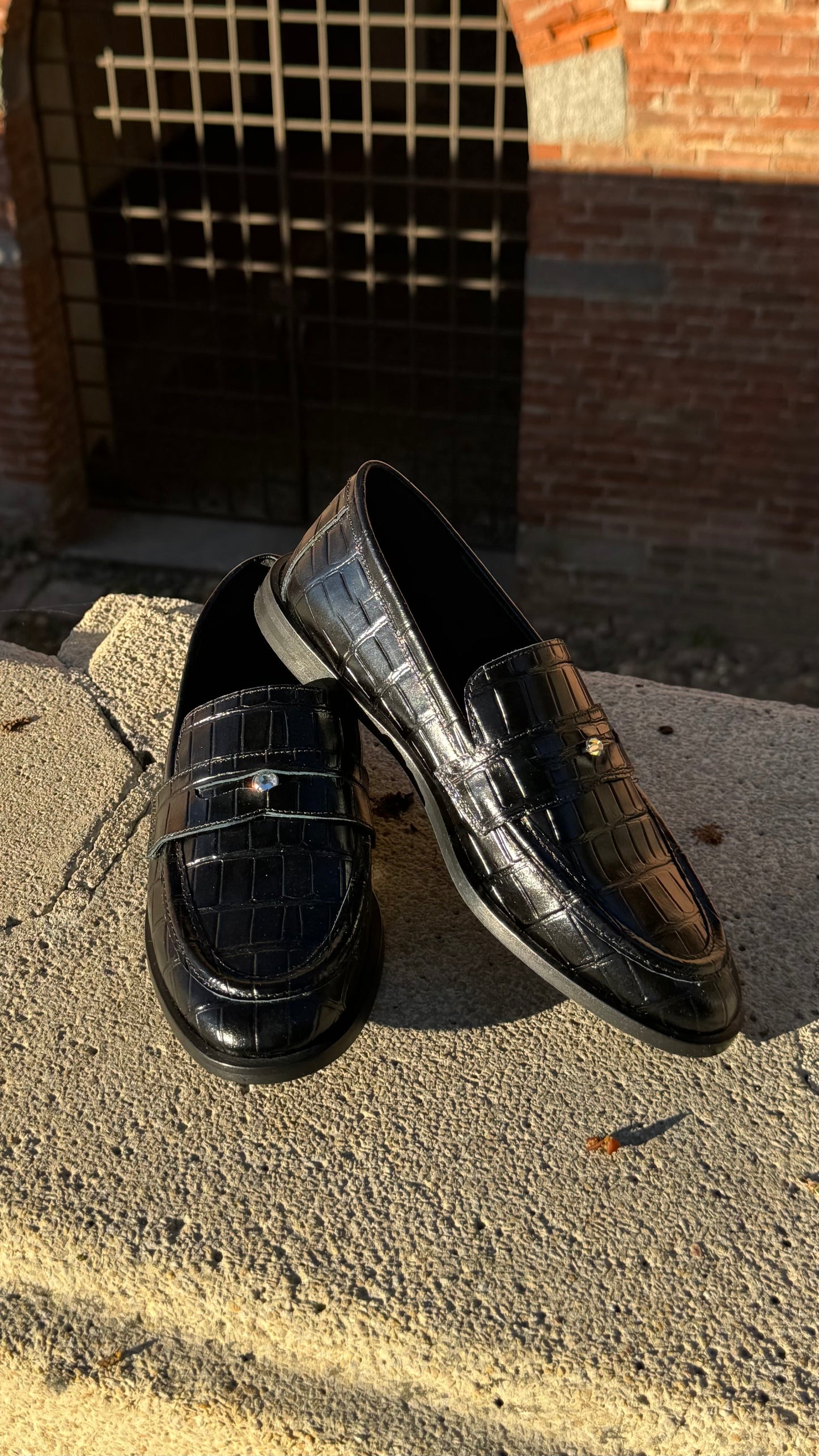 LUCE - Mocassino in Pelle stampa Cocco con Dettaglio Gioiello Made in Italy