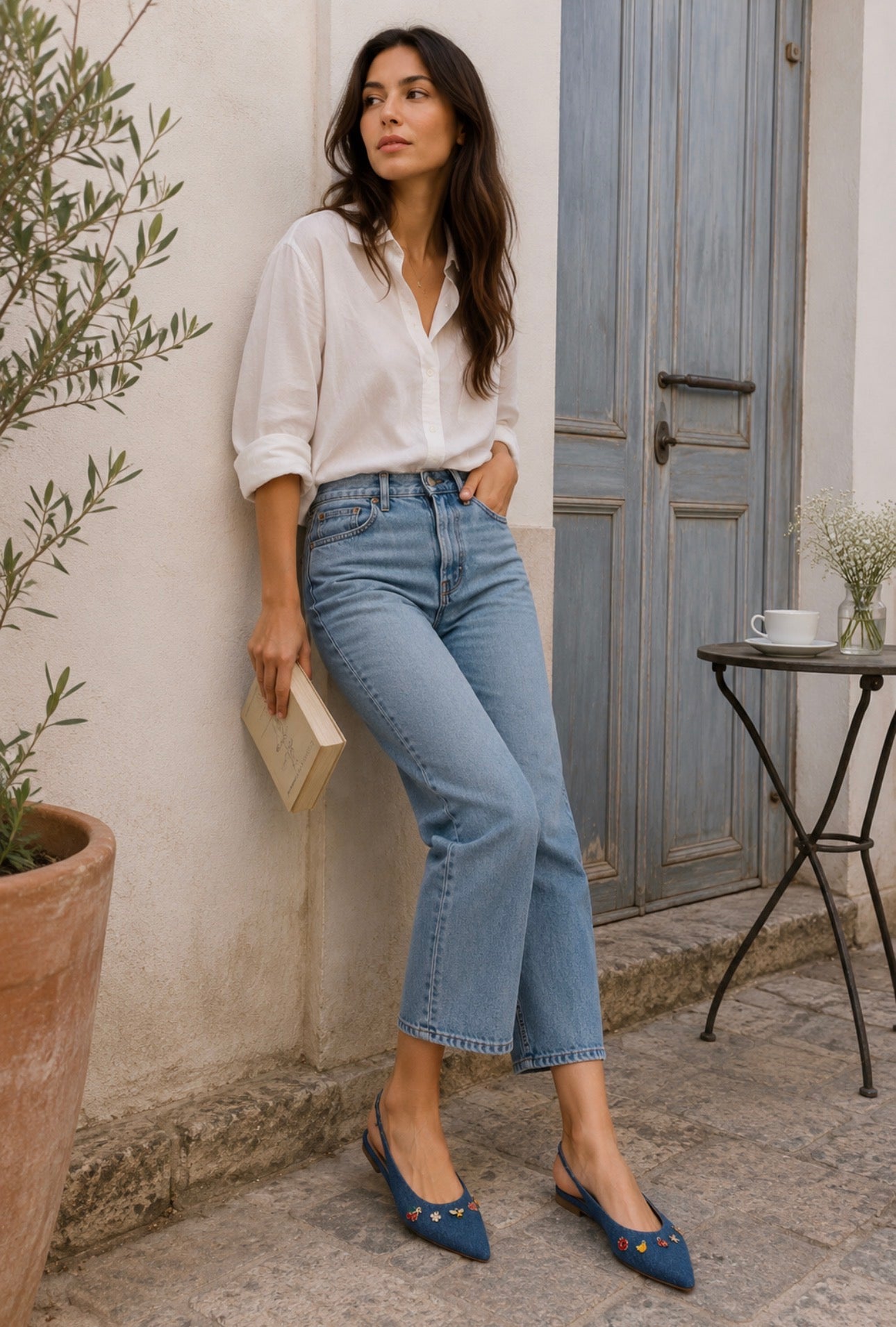 MAYA – Slingback in denim con charms
