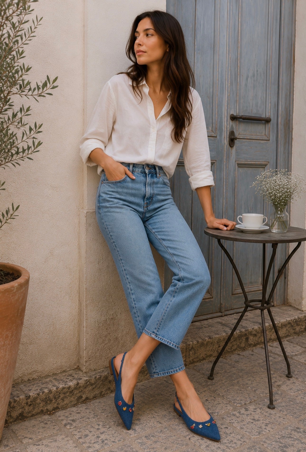 MAYA – Slingback in denim con charms