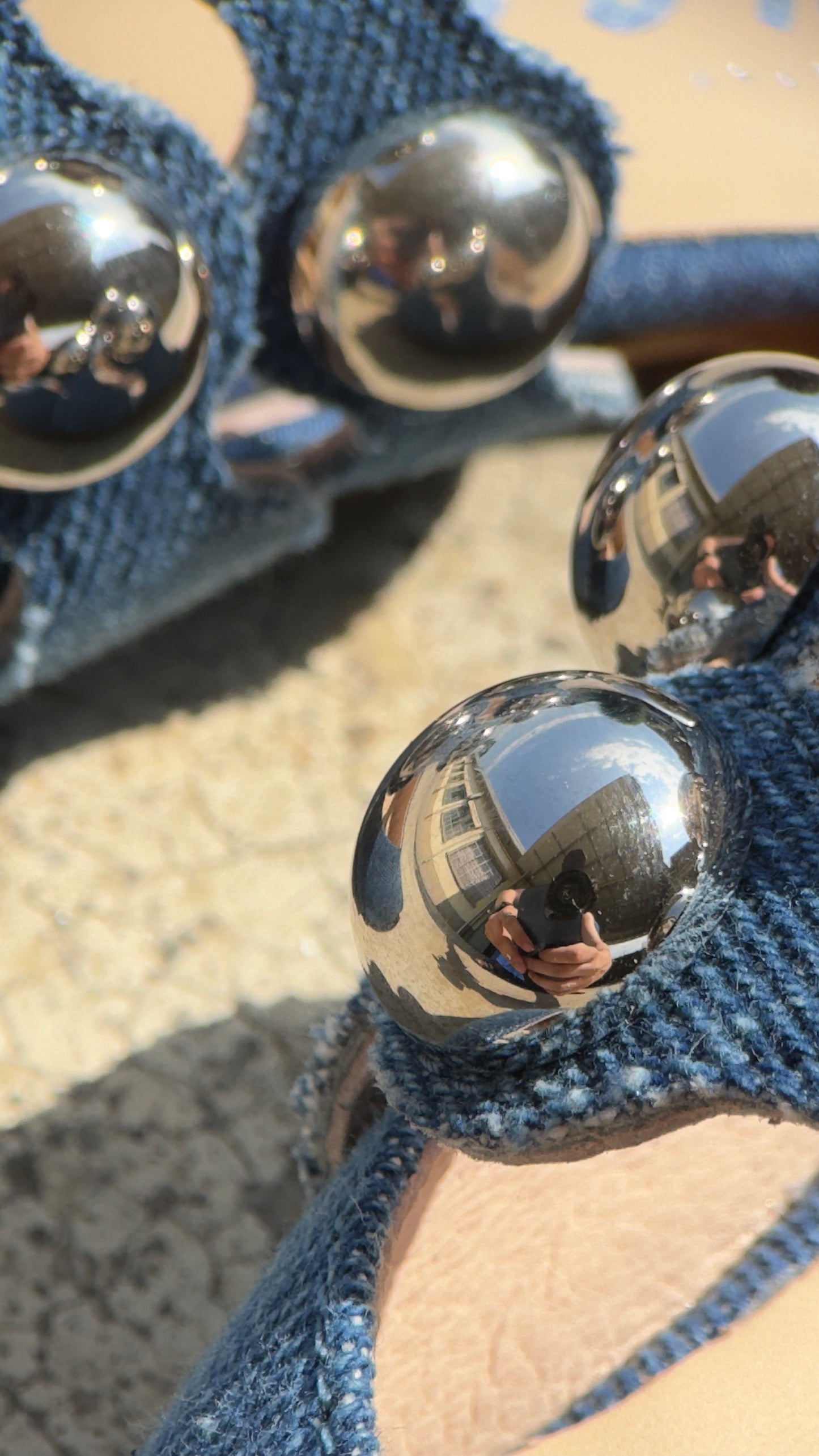 NEBULA – Sabot in Denim con Maxi Sfere Riflettenti Made in Italy